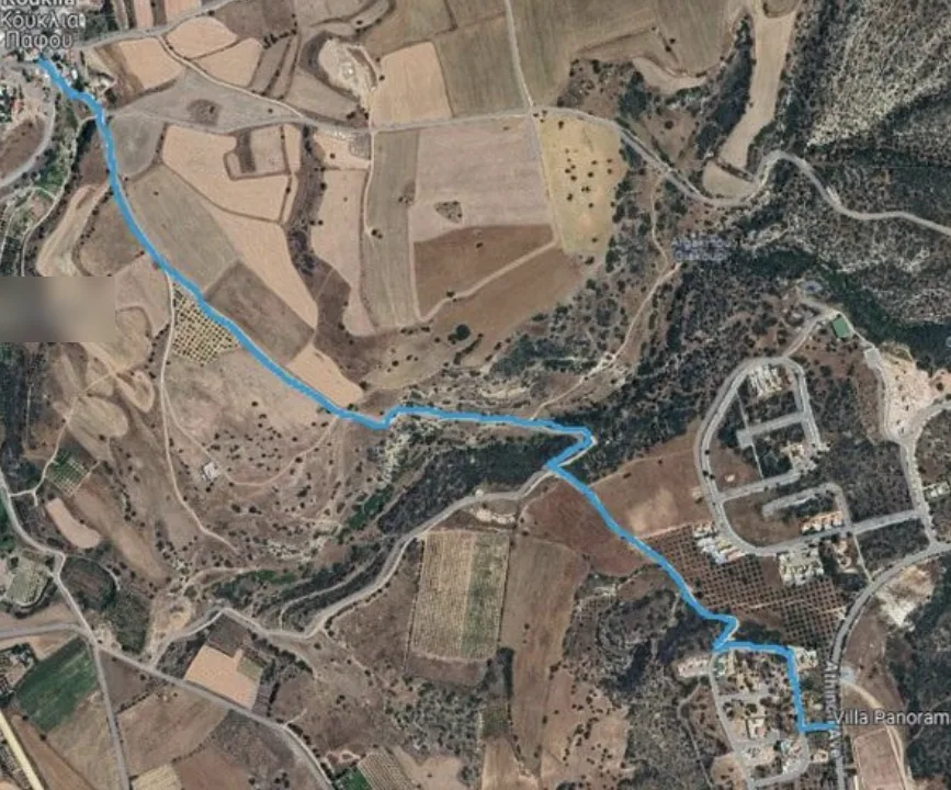 Map of the walking route from the villas to Kouklia village