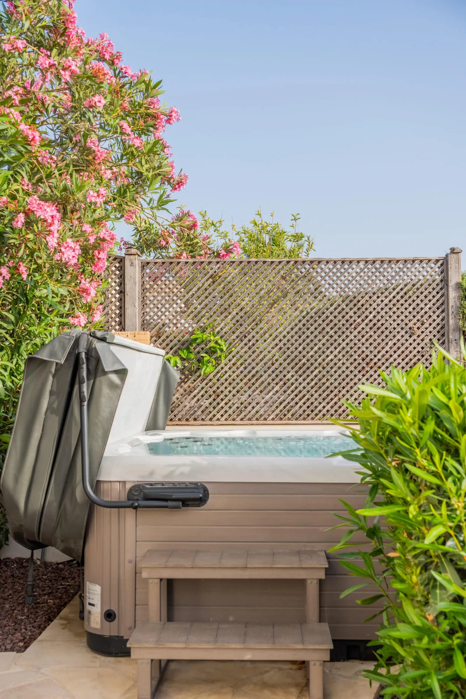 Outdoor hot tub with a view