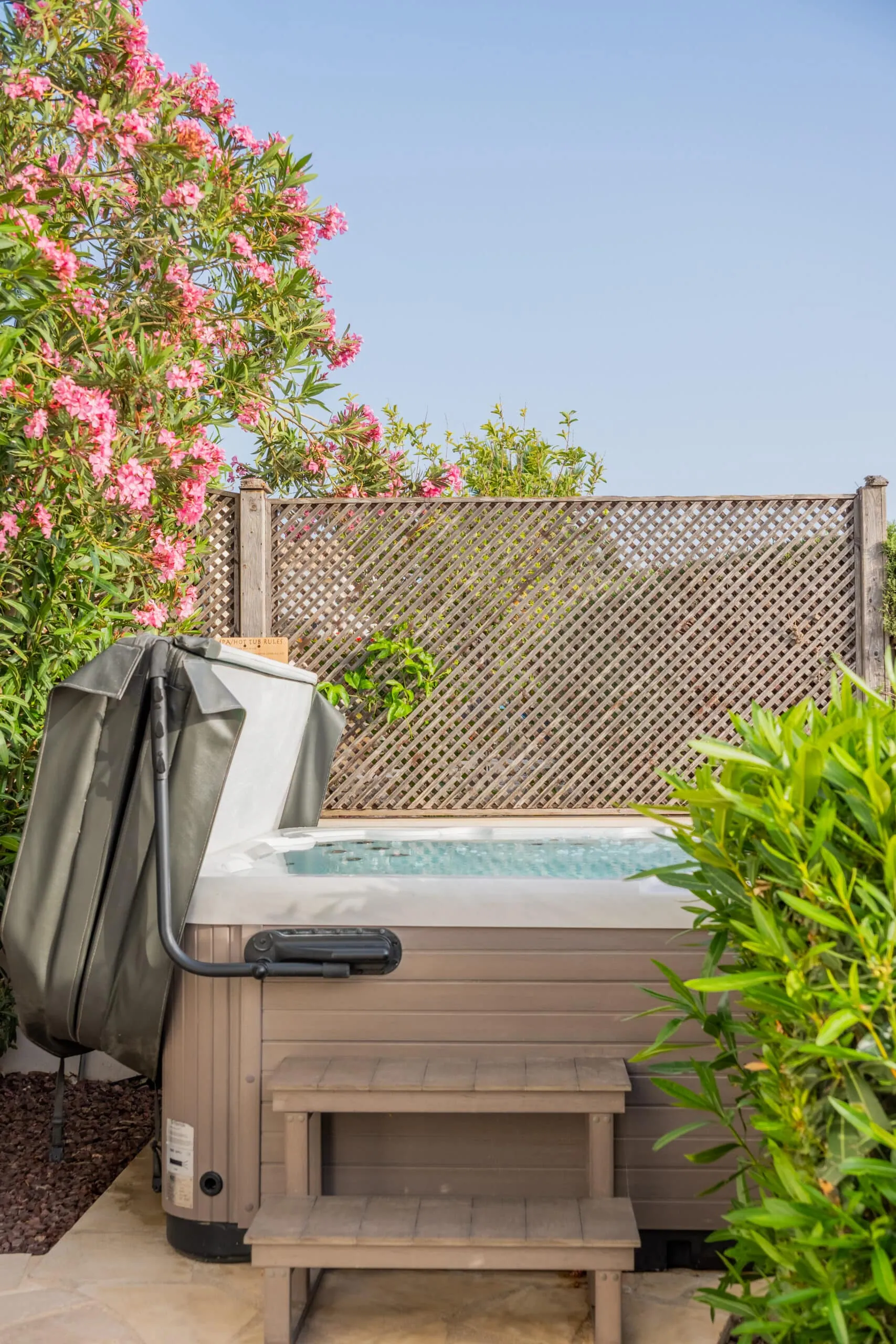 Outdoor hot tub with a view
